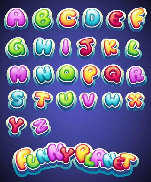 مجموعه حروف رنگی کارتونی برای تزیین به نام های مختلف برای بازی کتاب و طراحی وب