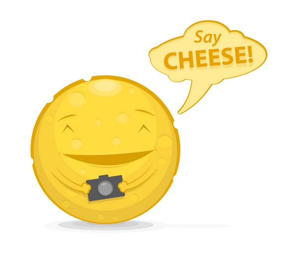 وکتور از پنیر خنده دار با دوربین و حباب گفتار