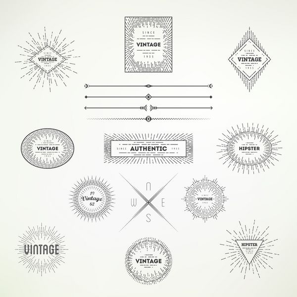 مجموعه ای از عناصر تزئینی انتزاعی قدیمی برای طراحی شما برچسب های هیپستر برای پوستر تبلیغات علائم ایجاد بنر