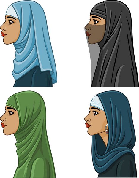 ست چهار دختر عرب با روسری های سنتی مختلف جدا شده