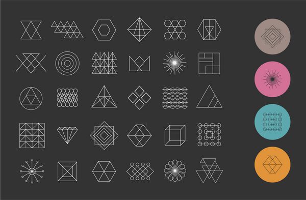 مجموعه ای از 30 شکل هندسی پس زمینه های رترو مدرن و لوگوتایپ های مدرن