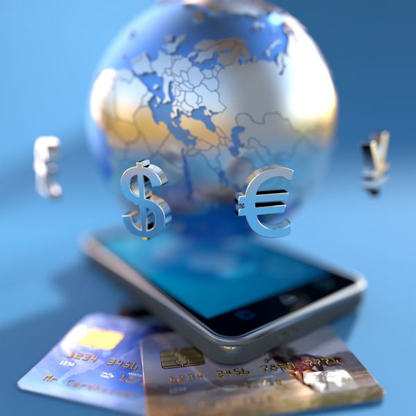 مفهوم طراحی موبایل تجارت الکترونیک جهانی و کارت های اعتباری