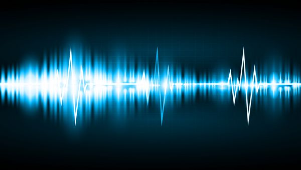 امواج صوتی نوسانی می درخشند نور آبی پس زمینه تکنولوژی انتزاعی بردار نبض