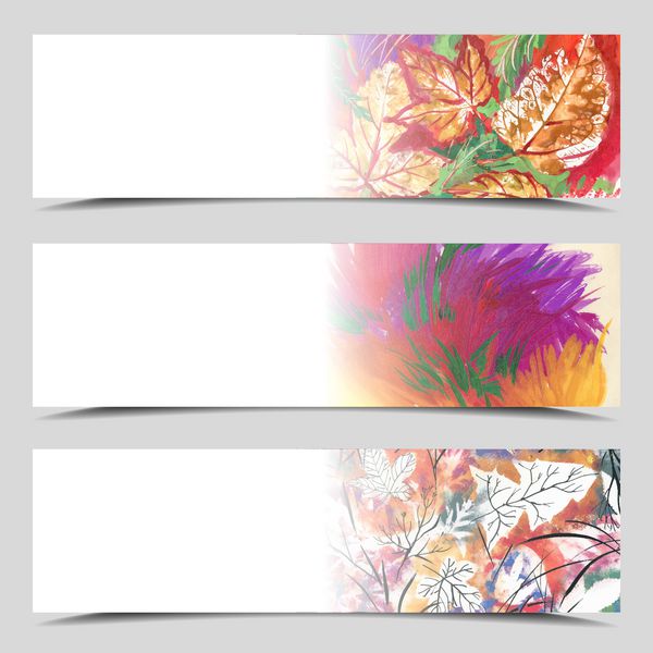 مجموعه سه بنر وکتور کارت های پاییزی آبرنگ با فیلد برای متن تصویر کامل زیر ماسک وکتور