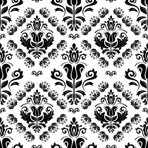 الگوی وکتور شرقی با عناصر گلدار عربی و گل پس زمینه انتزاعی بدون درز رنگ های سیاه و سفید
