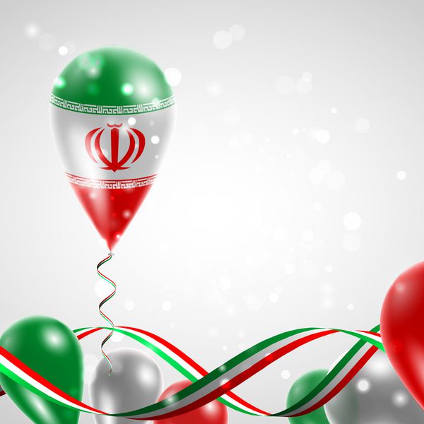 پرچم ایران روی بالون جشن و هدایا روبان به رنگ پرچم زیر بادکنک پیچ خورده است روز استقلال بادکنک ها در جشن روز ملی