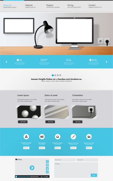 قالب طراحی یک صفحه وب سایت خلاقانه مدرن وکتور