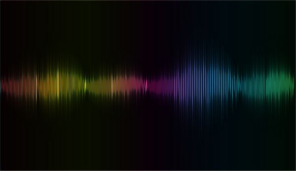 امواج صوتی نوسانی می درخشند نور سبز زرد پس زمینه فناوری انتزاعی بردار