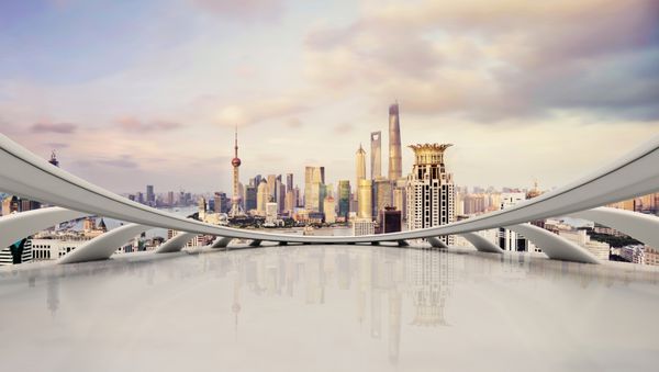 خط افق شهر مدرن ترافیک و منظره شهری در شانگهای چین مفهوم چشم انداز تجاری آینده نگر
