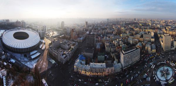 کیف اوکراین 14 دسامبر 2014 پانورامای هوایی شهر کیف