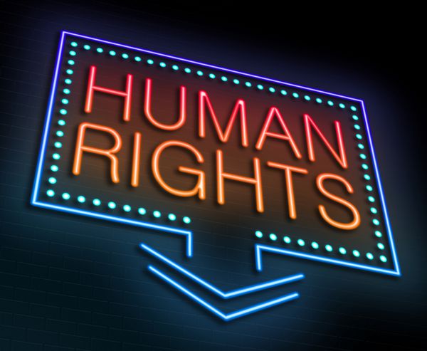 تصویری که تابلوی نئونی نورانی را با مفهوم حقوق بشر به تصویر می‌کشد