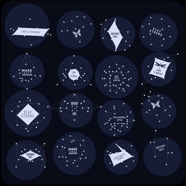 طراحی لیبل چند ضلعی انتزاعی عناصر ستاره شناسی و صورت فلکی سبک کیهانی