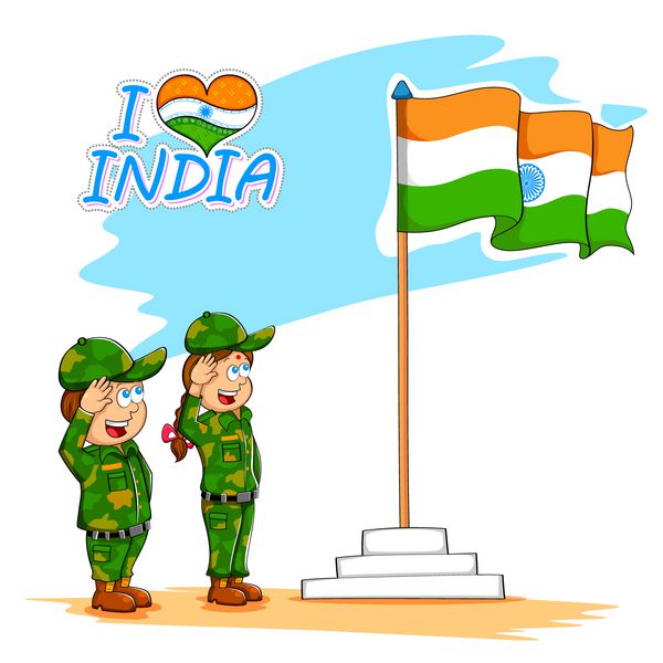 تصویری از بچه ها که به پرچم هند سلام می کنند
