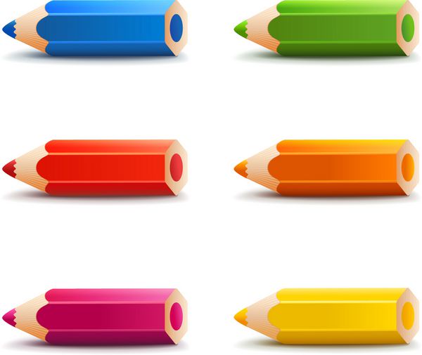 مدادهای رنگارنگ با سایه جدا شده روی سفید