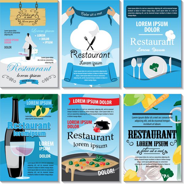 مجموعه قالب پلاکارد رستوران - تصاویر وکتور طرح گرافیکی قابل ویرایش برای طرح شما