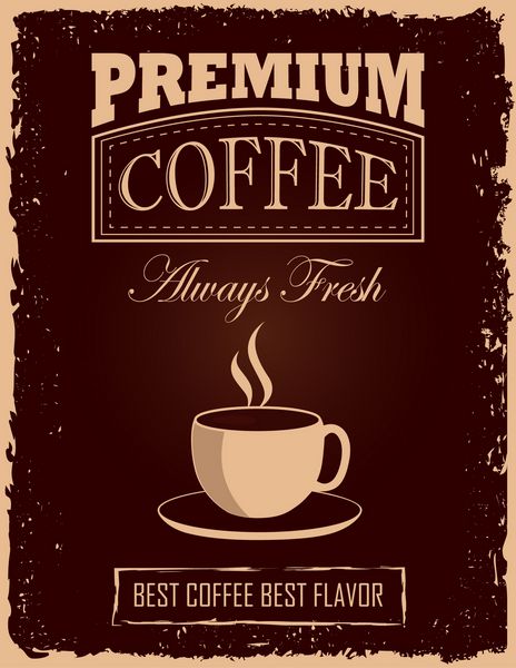 پوستر قهوه قدیمی با فنجان قهوه