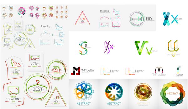 مجموعه ای از لوگوهای شرکت جهانی و عناصر طراحی - حروف امواج چرخش ها و مفاهیم