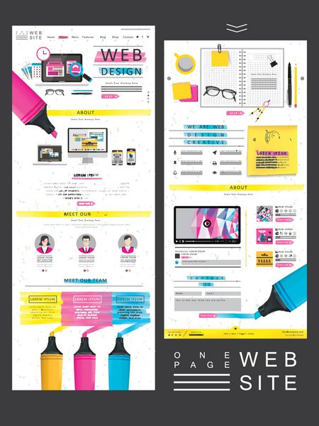 سادگی طراحی یک صفحه وب سایت با عناصر برجسته رنگارنگ