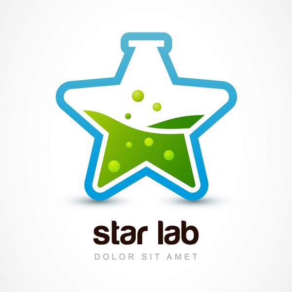 فلاسک ستاره شکل با مایع نماد آزمایشگاه قالب طراحی لوگو وکتور