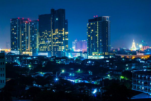شهر بانکوک در شب نور پایتخت تایلند