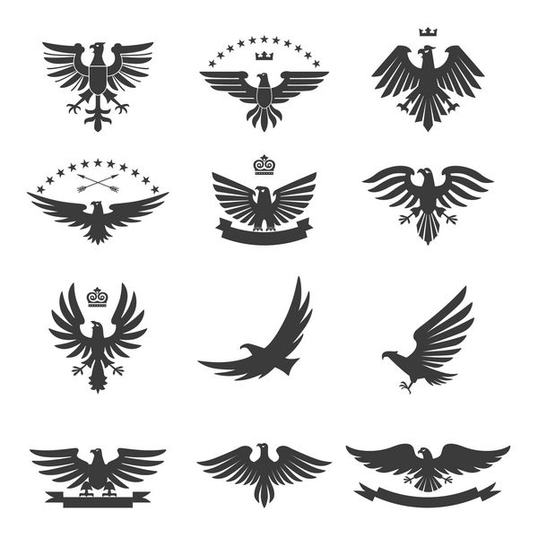 نمادهای هرالدیک نمادهای نمادهای هرالدیک پرنده سایه‌های عقاب مجموعه سیاه وکتور جدا شده