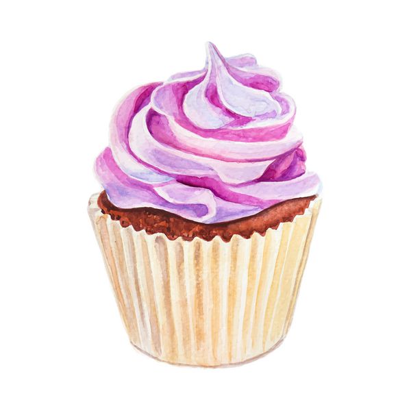 کیک کوچک شیرین با اصلاح رنگارنگ نقاشی با آبرنگ روی زمینه سفید گزینه برداری