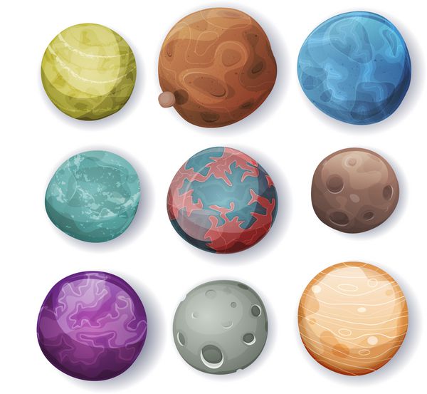 مجموعه سیارات کمیک و سیارک‌ها تصویر مجموعه‌ای از سیارات کمیک مختلف قمرها سیارک‌ها و کره‌های زمین بیگانه