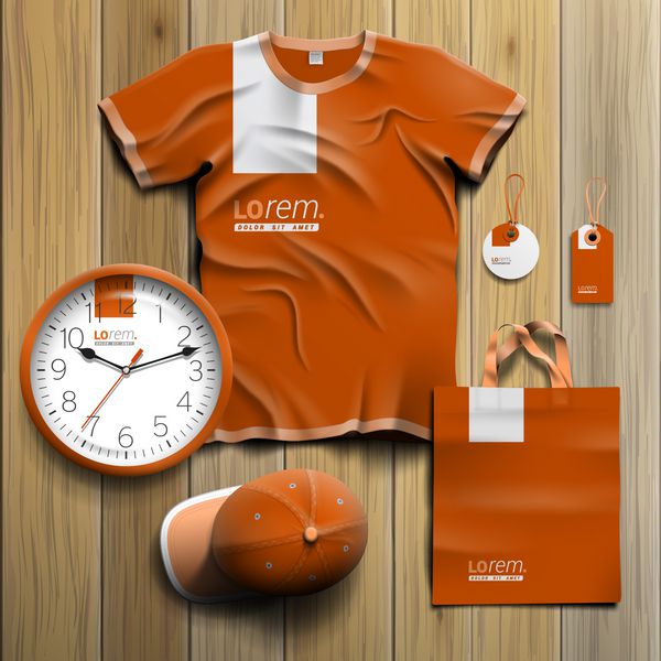 طراحی کلاسیک سوغاتی تبلیغاتی نارنجی برای هویت سازمانی با عنصر سفید مجموعه لوازم التحریر
