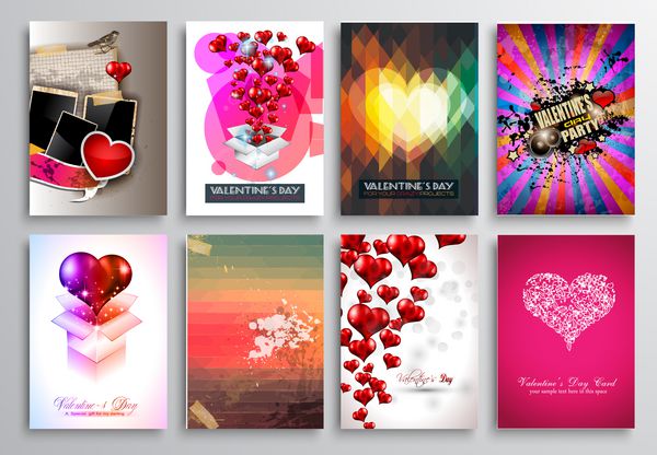 مجموعه ای از طراحی بروشور قالب های کارت دعوت طرح های بروشور پس زمینه های عاشقانه جلد مجلات یا صفحات با موضوع عاشقانه