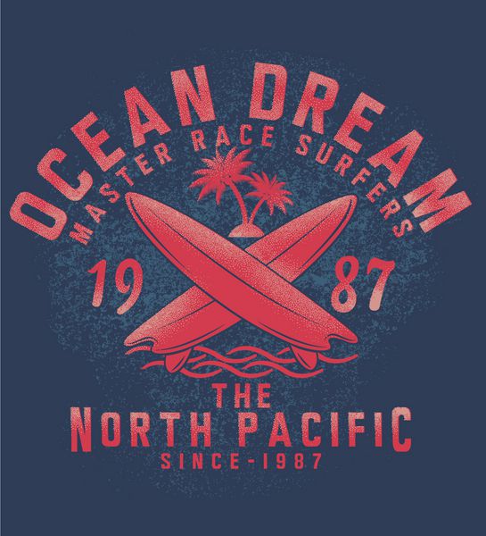 مجموعه ای از تابستان طرح موج سواری ست وکتور استوایی نقاشی با دست چاپ تی شرت برچسب اپلیکیو نشان