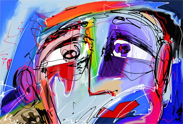 نقاشی دیجیتال انتزاعی اصلی انسان f ترکیب رنگارنگ در هنر مدرن معاصر مناسب برای طراحی داخلی دکوراسیون صفحه وب و موارد دیگر وکتور