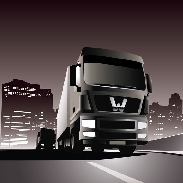 کامیون های حمل و نقل بار در جاده های شبانه وکتور