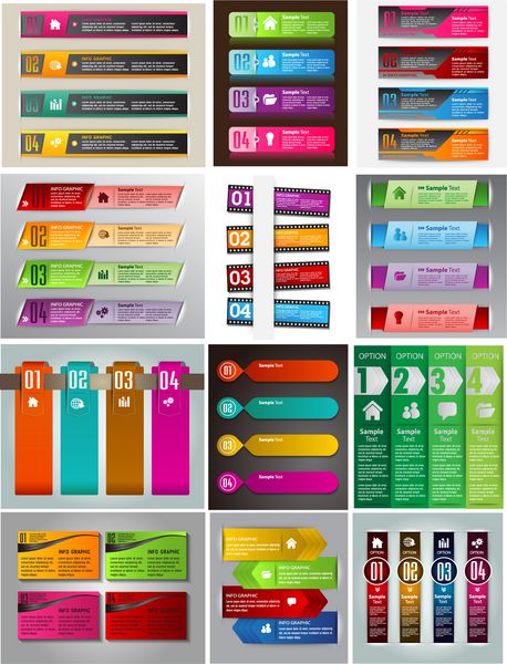 قالب جعبه متن رنگارنگ مدرن برای گرافیک کامپیوتری وب سایت و اینترنت اعداد مجموعه ای از قاب های رنگی برای متن یا نقل قول بروشور بسیار متنوع