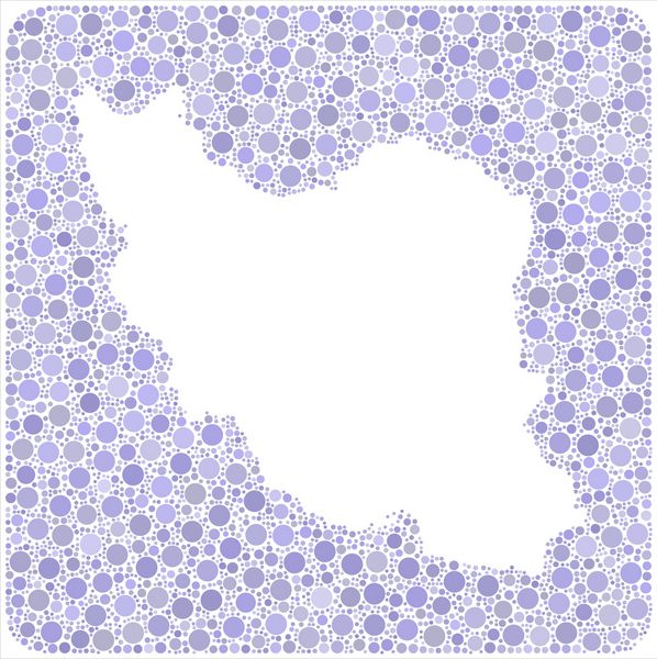 نقشه ایران به شکل یک نماد مربع موزاییکی از دایره های رنگی