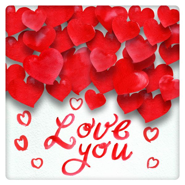 قلب عشق قلب های آبرنگ اعلامیه عشق بسیاری از قلب های قرمز آبرنگ و من تو را دوست دارم