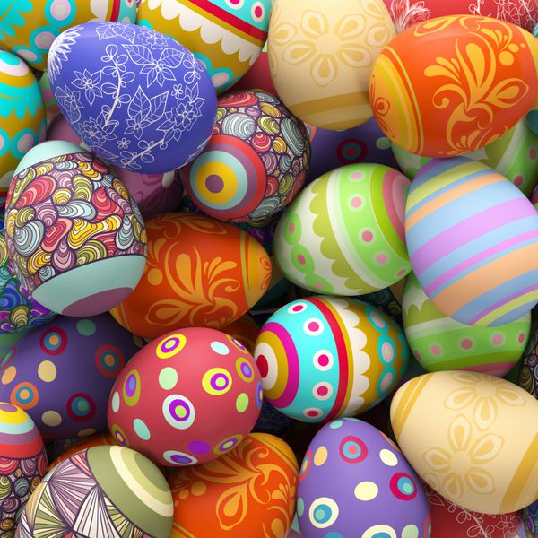 انبوهی از تخم مرغ های مختلف رنگارنگ عید پاک رندر سه بعدی