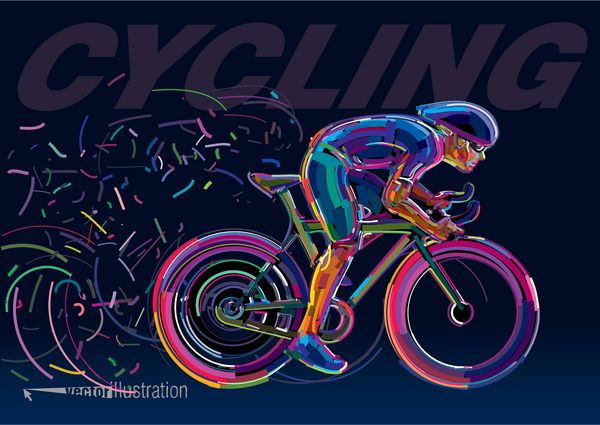 دوچرخه سوار حرفه ای درگیر دوچرخه r وکتور آثار هنری به سبک خطوط رنگ