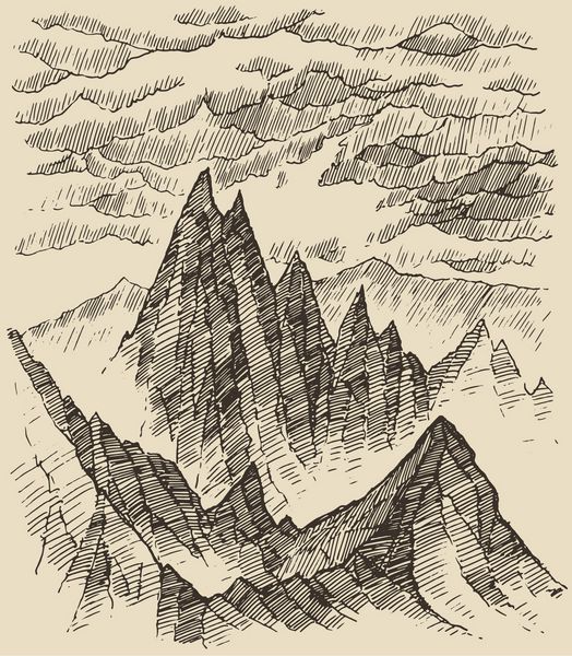 تصاویر وکتور حکاکی کوه ها خطوط کوهستانی طراحی با دست طرح
