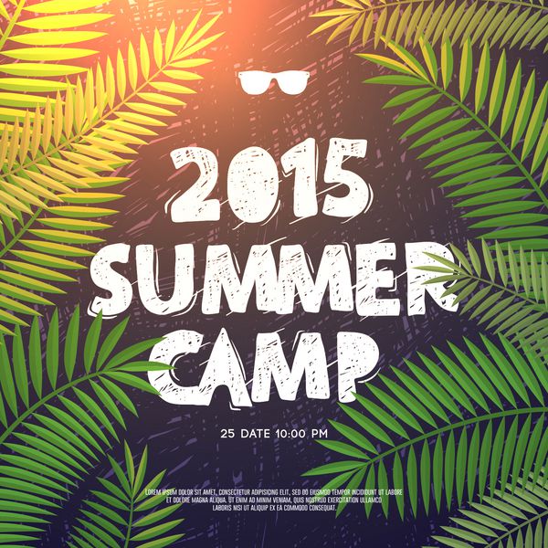 پوستر کمپ تابستانی با موضوع تعطیلات تابستانی و سفر وکتور