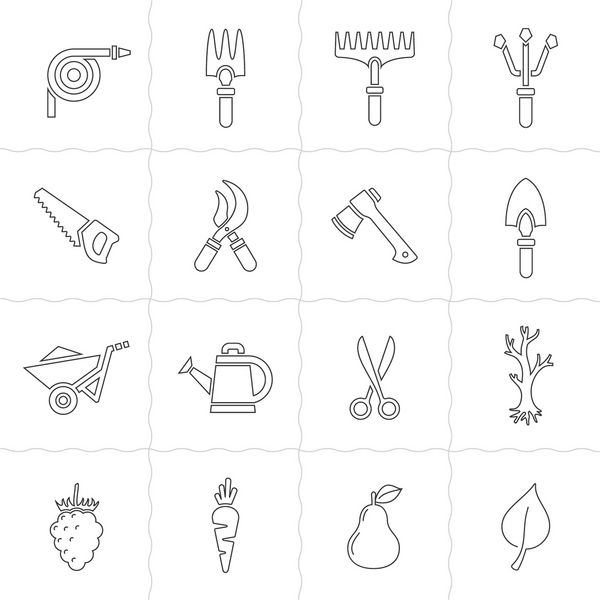 مجموعه آیکون های خط ابزار باغبانی وکتور از ابزار باغبانی نمادهای ساده مشخص شده سبک خطی
