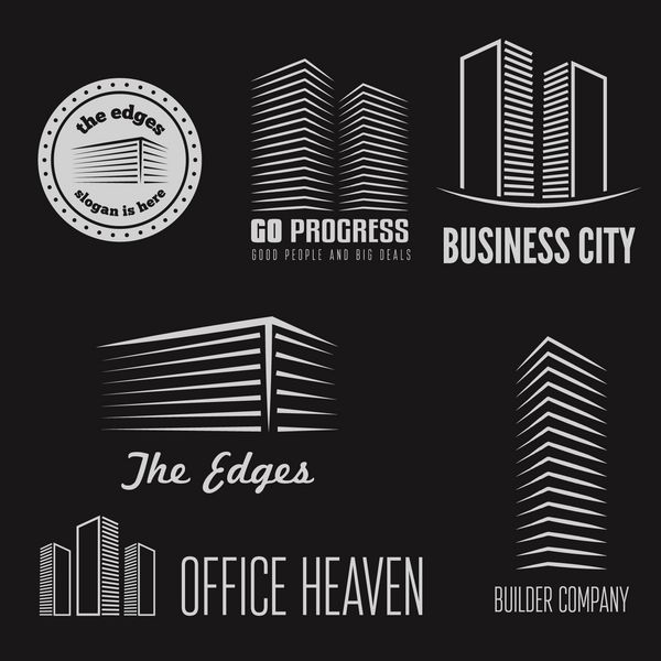 مجموعه ای از لوگو و برچسب نشان برچسب و عناصر لوگو تایپ برای شرکت ساختمانی یا کسب و کار