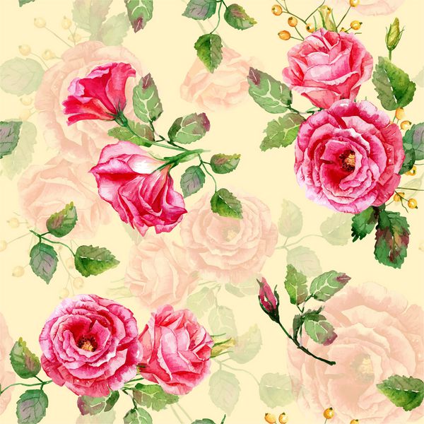الگوی بدون درز وکتور گل رز قرمز آبرنگ تصویرسازی از گل ها قدیمی می توان برای کاغذ بسته بندی هدیه پس زمینه روز تولد روز مادر و غیره استفاده کرد