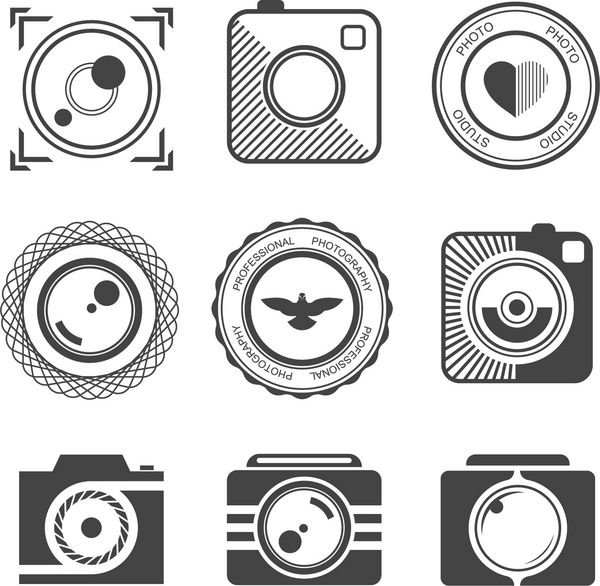 مجموعه وکتور الگوهای لوگوی عکسبرداری نشان های قدیمی و مدرن و برچسب های پووگرافی لوگوتایپ های پوکام