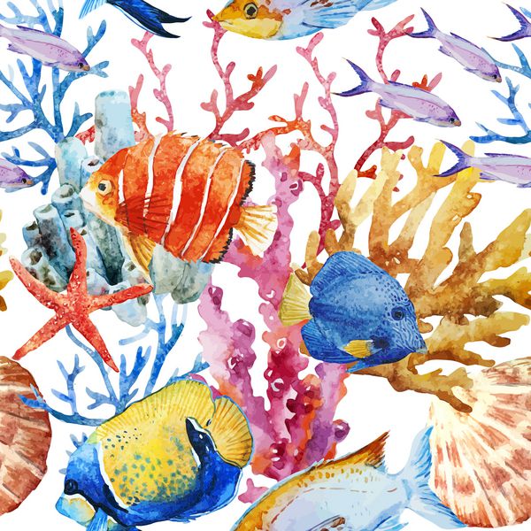 ماهی اقیانوس رنگ آب الگو کاغذ دیواری مرجان