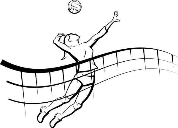 طرح خطی تلطیف شده از یک والیبالیست زن که آماده می شود توپ را با توری روان در مقابل او به صدا درآورد