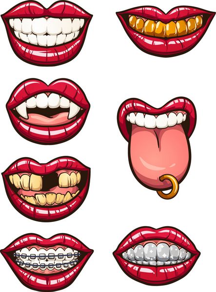 دهان کارتونی وکتور وکتور کلیپ آرت با شیب های ساده هر کدام در یک لایه جداگانه