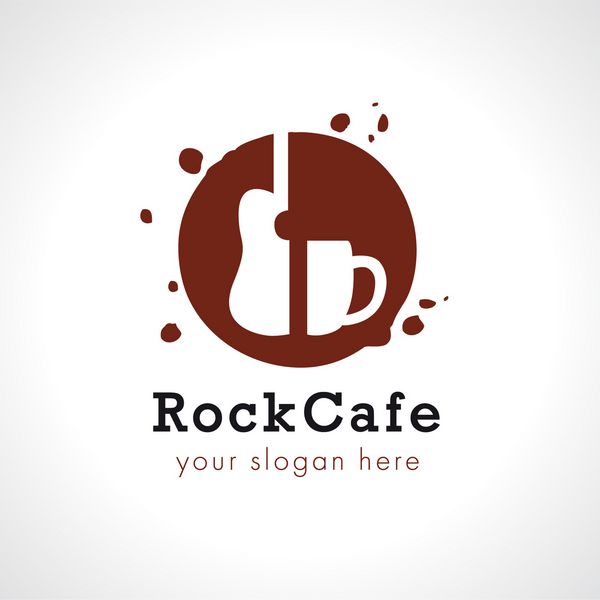 لوگوی کافه به عنوان یک فنجان قهوه و یک گیتار لوگو فنجان قهوه