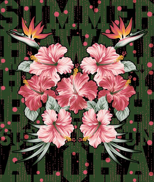 گل هیبیسکوس و استرلیتزیا وکتور آثار هنری تی شرت تابستانی دخترانه