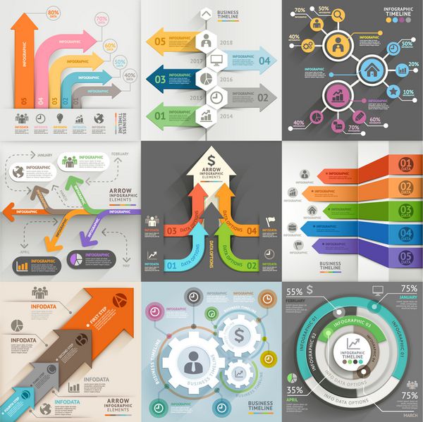 الگوی اینفوگرافیک بازاریابی کسب و کار arrows وکتور می تواند برای طرح گردش کار بنر نمودار گزینه های شماره طراحی وب عناصر جدول زمانی استفاده شود