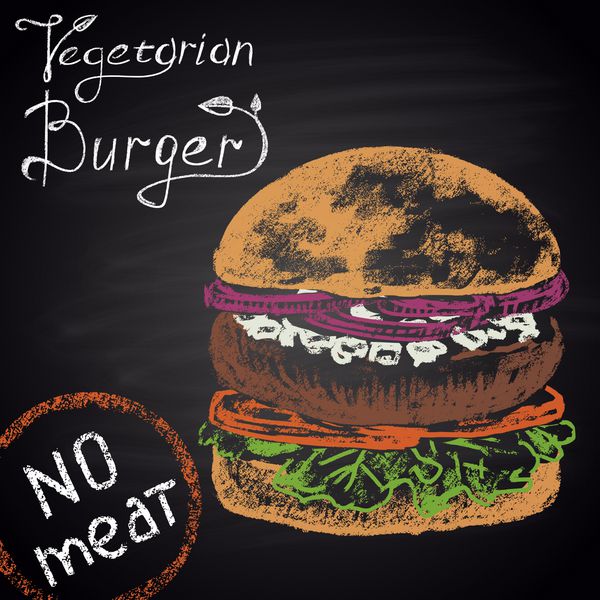 تصویر نقاشی شده با گچ رنگی از همبرگر گیاهی